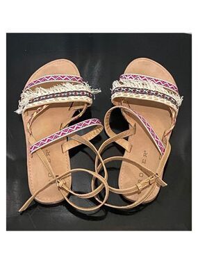 Roper Sandals Women's Size 9 Tan Pink Blue Yellow Fringe